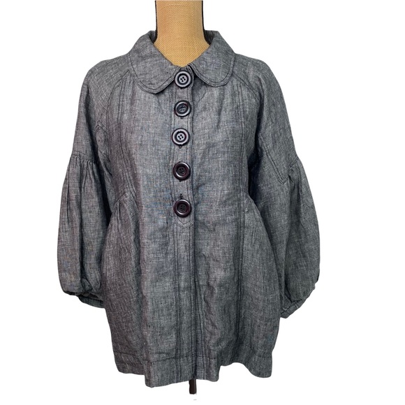 Rapsodia Anthropologie Grey Linen Blend Lined Jacket Women's Sz L Modern Buttons - Picture 3 of 16